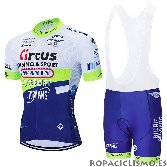 2021 Maillot Wanty-Gobert Cycling Team Tirantes Mangas Cortas Azul Blanco Amarillo